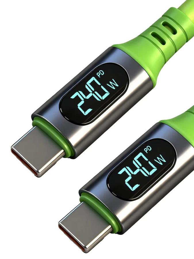 VBNM USB Typ-C zu Typ-C Ladekabel mit Digitalanzeige, 240W Hochgeschwindigkeits-Datenübertragungskabel in Grün - Bild 6