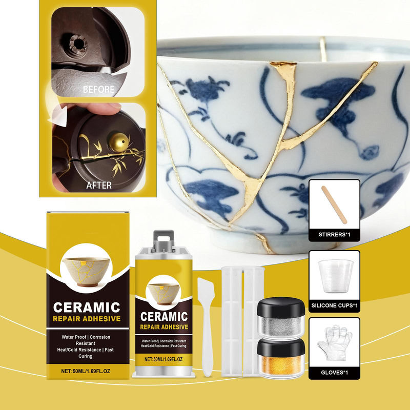 Viceer Keramik-Kleber Set für Porzellan und Glas in Gelb, 50 ml - Bild 2