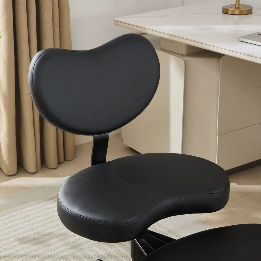 Svintora Knie-Bürostuhl Plus in Schwarz mit Rollen, Meditationsstuhl aus Kunstleder mit Lendenwirbelstütze und verstellbarem Hocker für Home-Office und aktives Sitzen - Bild 4