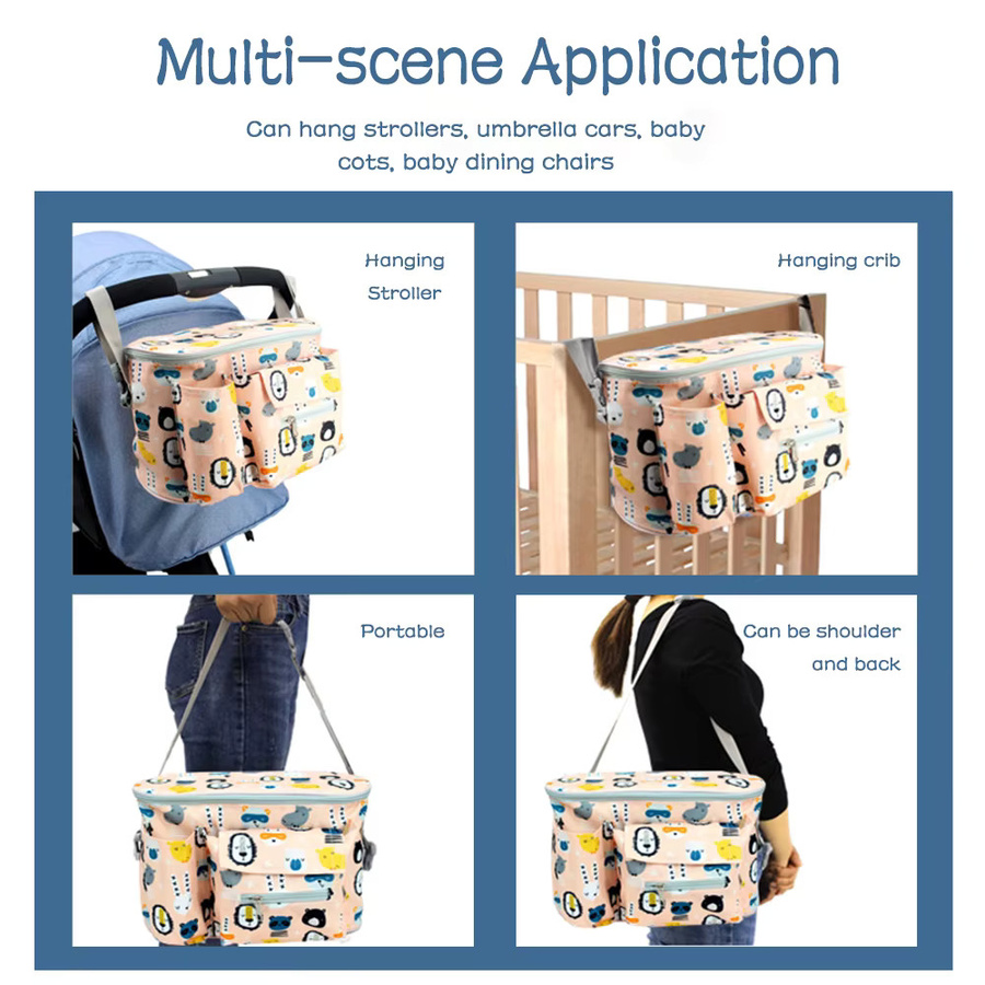 Hängetasche für Kinderwagen in Grün und Multicolour mit großem Fassungsvermögen und Reißverschlusstasche zur Aufbewahrung von Babyutensilien - Bild 3