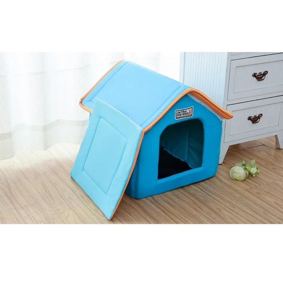Faltbares Hunde- und Katzenbett von Household supplies MH in Blau, weiches Plüschsamt und Oxford-Stoff für kleine und mittelgroße Hunde, B/T/H: 43 x 37 x 43 cm - Bild 1