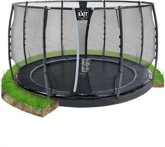 EXIT Dynamic Ebenerdiges Trampolin Ø 366 cm mit Sicherheitsnetz in Schwarz - Bild 1