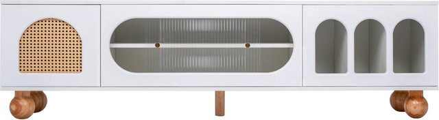 okwish TV Schrank in Weiß mit Rattan Glastür, offenen Bögen und goldenen Füßen, B/T/H: 170 x 47 x 47 cm - Bild 1