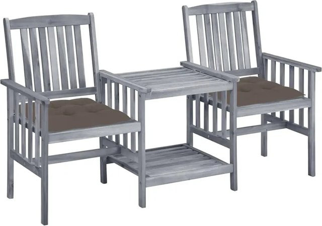 vidaXL Gartenmöbel Set aus Akazienholz mit Teetisch und Kissen in Grau und Beige - Bild 1