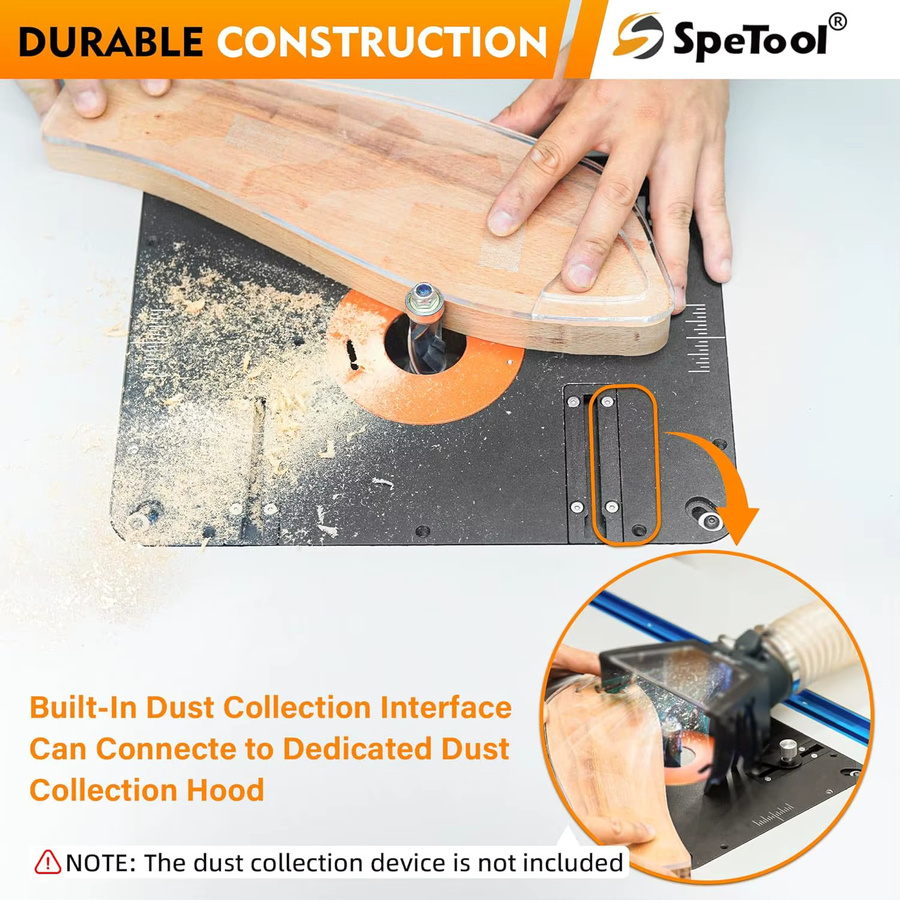 SpeTool P01002 Professionelles Fräser-Hebesystem aus Aluminium für Oberfräsen mit präziser Einlegeplatte und DIY-Schablone - Bild 6