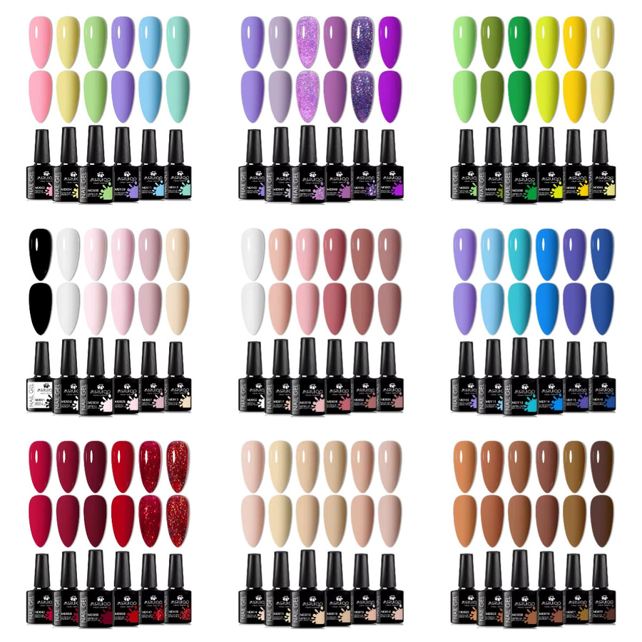 MSRUIOO Gel-Nagellack-Set, 6-teilig, Nude Pink Rot Glitzer, Schimmernd - Bild 2