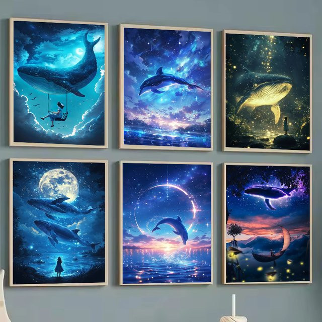 Potdemiel Wal-Poster mit Sternenhimmel in Blau, modernes abstraktes Wandbild als Papierposter für deine Raumdekoration - Bild 1