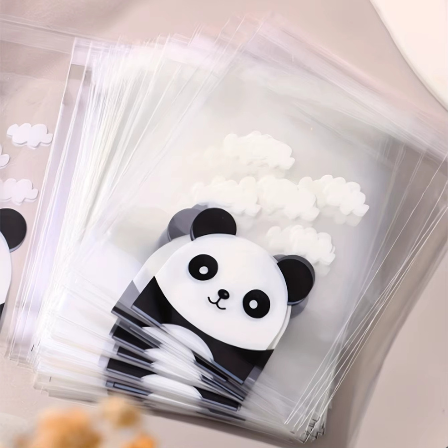 100 Stück transparente Papiertüten mit Panda-Muster aus Kunststoff für Gebäck, Kekse und Party-Geschenke - Bild 4