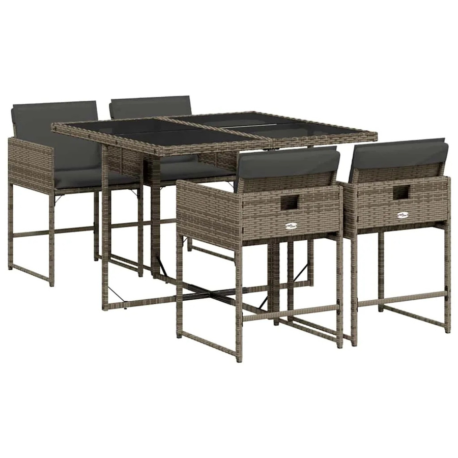vidaXL 5-teilige Garten-Essgruppe aus Poly-Rattan mit Kissen in Grau - Bild 2