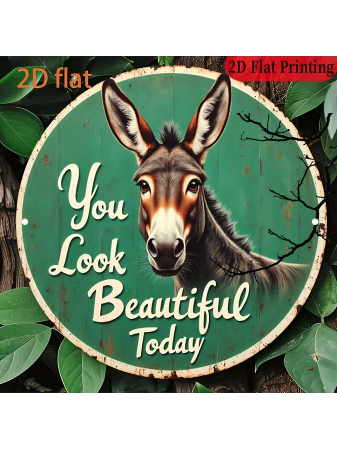 Vintage Aluminium Wandschild Potdemiel You Look Beautiful Today mit Esel-Design in Grün, B/H: 20,32 x 20,32 cm - Bild 7