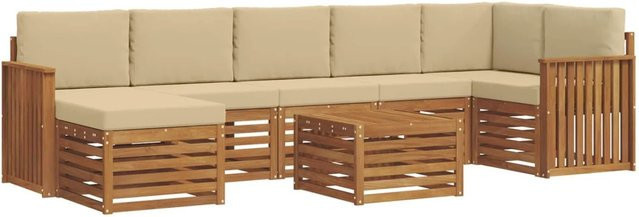 vidaXL Sofagarnitur 8-teilig L-Form aus Massivholz Akazie in Natur und Beige mit Polsterkissen - Bild 1