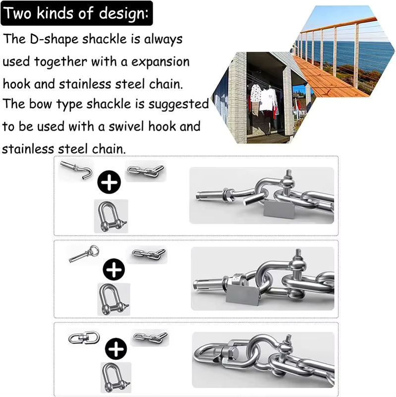 Rafford D-Schäkel aus Edelstahl 304, gerader kurzer D-Schäkelhaken für Bootsrigging-Hardware, M5 M8 M10 - Bild 2