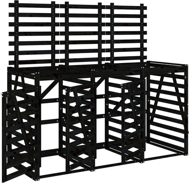 vidaXL Mülltonnenbox für 3 Tonnen aus Kiefer Massivholz in Schwarz - Bild 1