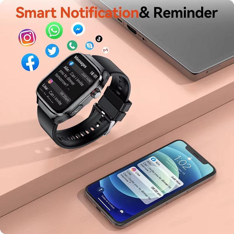 GUHUAVMI EKG Smartwatch in Schwarz mit Gesundheitsdiagnose, Blutdruck-, Blutsauerstoff- und Temperaturüberwachung sowie Bluetooth-Anrufen und Wasserdichtigkeit - Bild 6