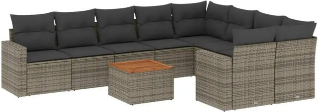 vidaXL 10-tlg. Garten-Sofagarnitur in L-Form aus Polyrattan mit Kissen in Grau - Bild 1