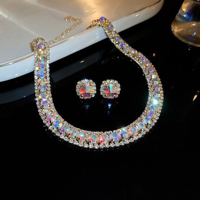FYUAN Schmuck-Set, Halskette, Ohrringe, Kristall, Bunt, Damen - Bild 1
