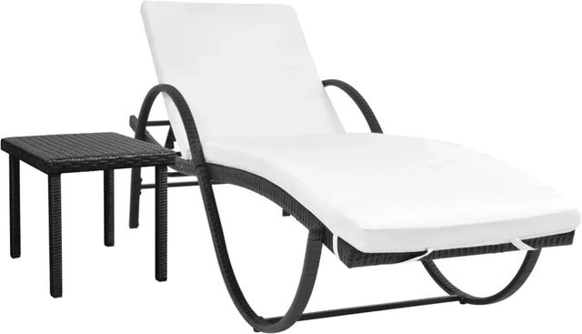 vidaXL Sonnenliege mit wetterfester Auflage und Beistelltisch aus Poly Rattan in Schwarz - Bild 1