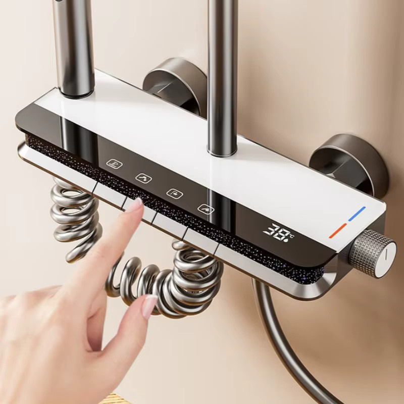 Digitales Badezimmer-Duschset mit LED-Licht und Mischbatterie für Warm- und Kaltwasser in Grau und Silber - Bild 4