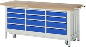 Rau Werkbank mit Fahrgestell und 12 Schubladen, Blau, B: 200 cm, T: 70 cm, H: 88 cm - Bild 1