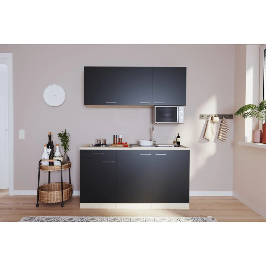 Respekta Singleküche Luis modern Schwarz-Eiche sägerau B/H/T: 150 x 85 x 60 cm - Bild 2