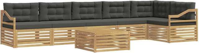 vidaXL Outdoor-Sofagarnitur 7-teilig in L-Form aus Akazienholz mit Polstern in Weiß und Anthrazit - Bild 1