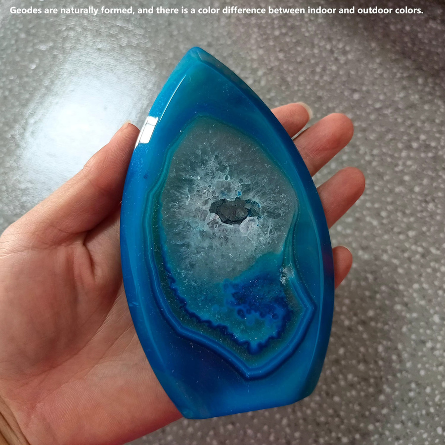 CrystalHola Bohemian Blue Agate Flames Geode Crystal – Handgeschnitzter Palmstone in Blau für DIY Home Decor und Schmuckherstellung - Bild 3