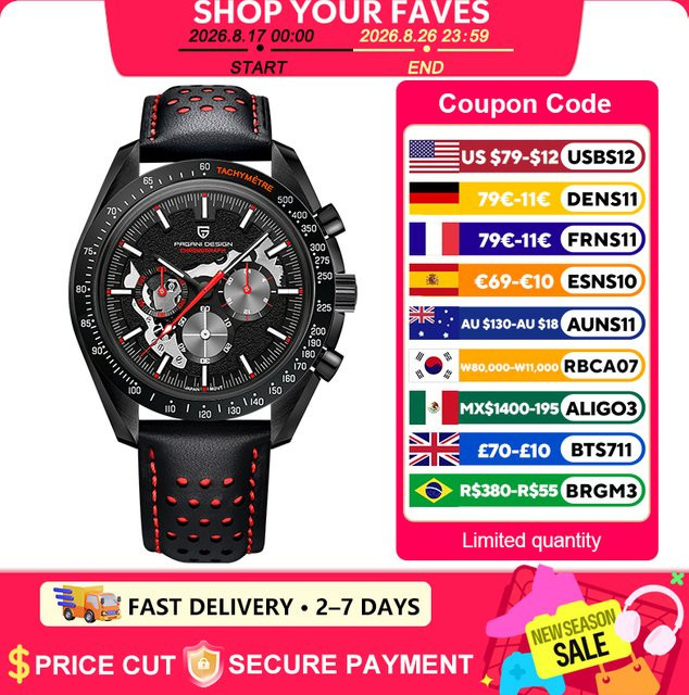 PAGANI DESIGN Chronograph, Quarz, Edelstahl, Schwarz, Herren - Bild 1