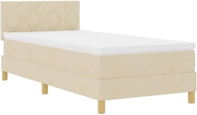 vidaXL Boxspringbett mit Matratze und Kopfteil in Beige, Hybrid-Bett mit Taschenfederkern aus Stoff, B/T: 90 x 190 cm - Bild 1