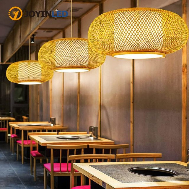 JOYINLED Bambus-Kronleuchter im japanischen Stil, geflochtene Pendelleuchte aus Holz in Schwarz für Wohnzimmer und Küche, Durchmesser: 40 cm oder 60 cm - Bild 1