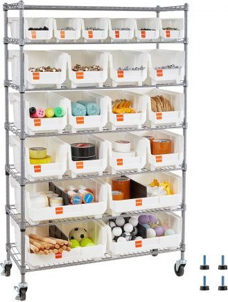 VEVOR Rollbares Lagerregal mit 22 Stapelboxen aus Stahl, Mobiles Organizer-Regal in Silber, B/T/H: 35,5 x 90,0 x 149,0 cm - Bild 1