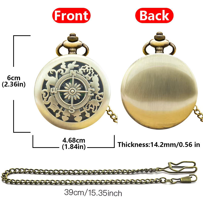Wecin Taschenuhr, Kompass, Quarz, Messing, Gold, Unisex - Bild 3