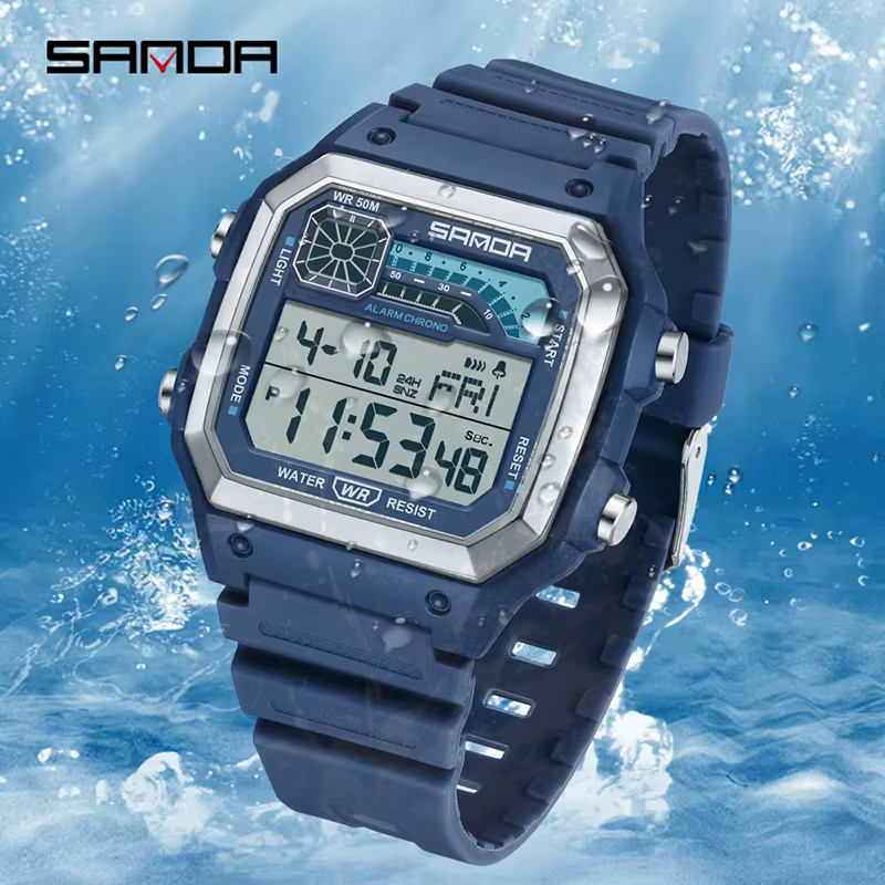 SANDA Chronograph Digitaluhr, Weiß, Kunststoff, Silikon, Herren - Bild 3