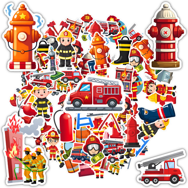 Set mit Cartoon Feuerwehrmann Aufklebern in Multicolour für Laptop, Motorrad und Gepäck - Bild 1