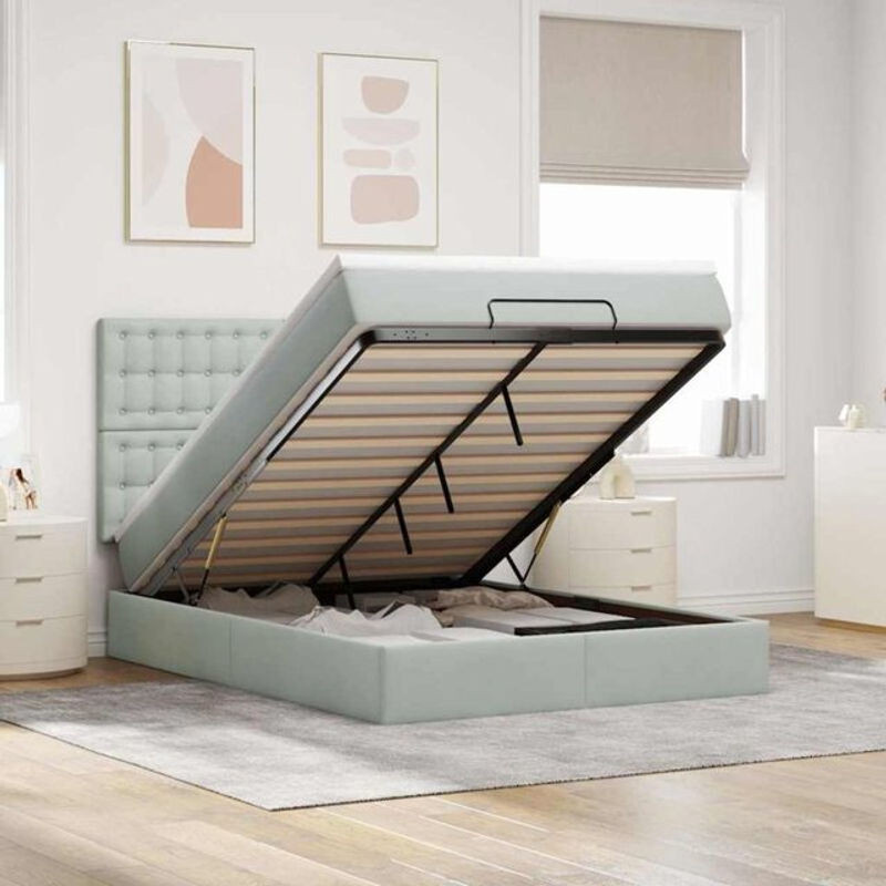 Vidaxl Ottoman Polsterbett mit Matratze und LED in Grau aus Samt, B/T/H: 140 x 200 x 128 cm - Bild 1