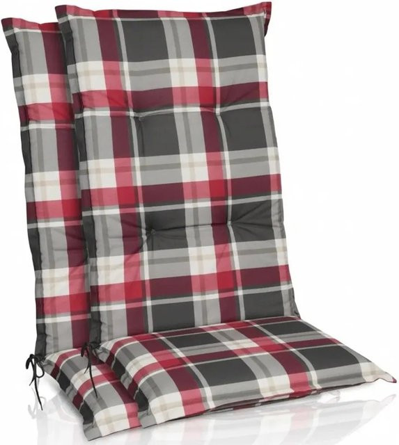 Beautissu 2er Set Hochlehner Auflagen Bordeaux Kariert mit UV-Beständigkeit B/H: 50 x 120 cm - Bild 1