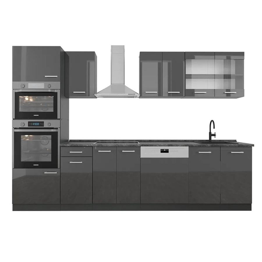 Vicco R-Line Küchenzeile Anthrazit Hochglanz mit Hochschrank Breite: 300 cm - Bild 2