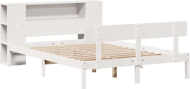 vidaXL Massivholzbett aus Kiefer mit Regal in Weiß, B/T/H: 140 x 190 x 82 cm - Bild 1