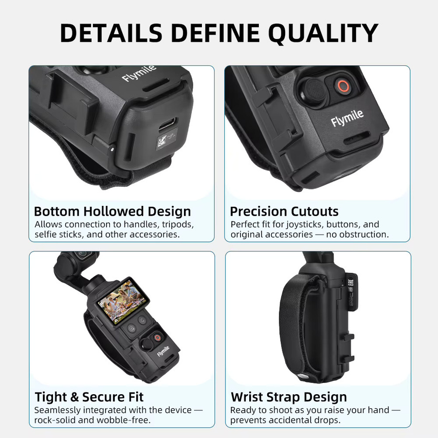 Flymile Handheld-Erweiterungsrahmen für DJI Osmo Pocket 4P, DJI Osmo Pocket 4 und DJI Osmo Pocket 3 mit verstellbarer Handschlaufen-Kaltplatte in Schwarz - Bild 5