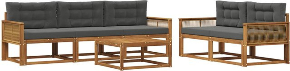 Modernes 6-teiliges Outdoor-Sofagarnitur Loungemöbel aus Akazie mit Kissen von vidaXL in Natur und Anthrazit - Bild 1