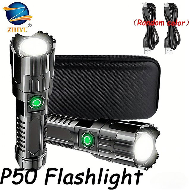 ZHIYU LED Taschenlampe mit USB-Ladefunktion in Schwarz - Bild 1
