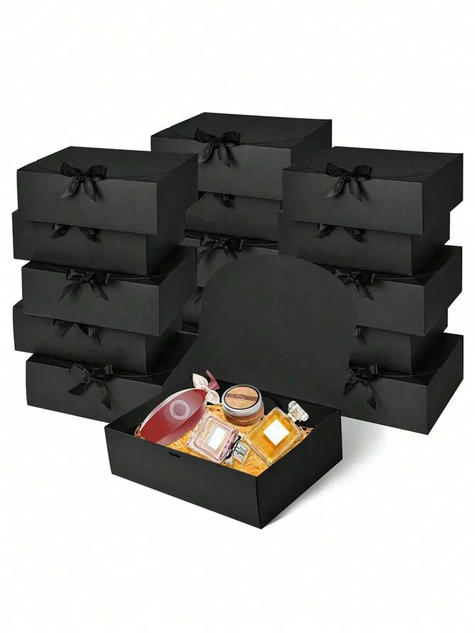 4er Set schwarze Geschenkboxen mit Deckel und Band für Brautjungfern und Trauzeugen - Bild 7