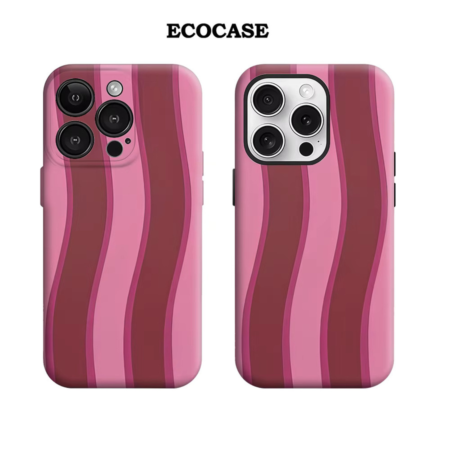 Rosa Handyhülle mit gewelltem Linienmuster für Apple iPhone Modelle, doppelschichtige Rückseite - Bild 1