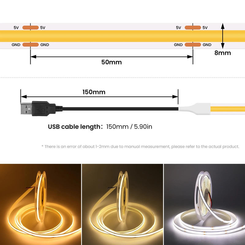 OuuZuu COB LED Streifen Grün, USB 5V, 320 LEDs, 0,5 m Länge, Flexible Hintergrundbeleuchtung für TV und Nachtlampe - Bild 6