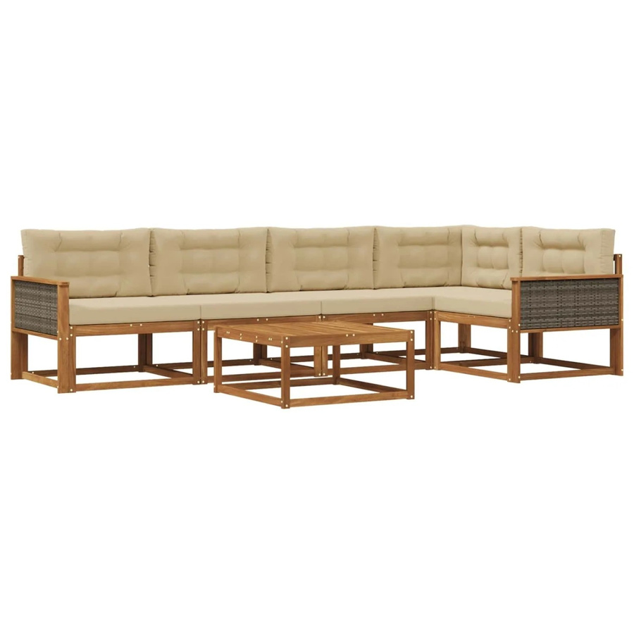 vidaXL Outdoor-Sofagarnitur in L-Form aus Akazienholz mit 6 Kissen in Natur und Beige - Bild 2