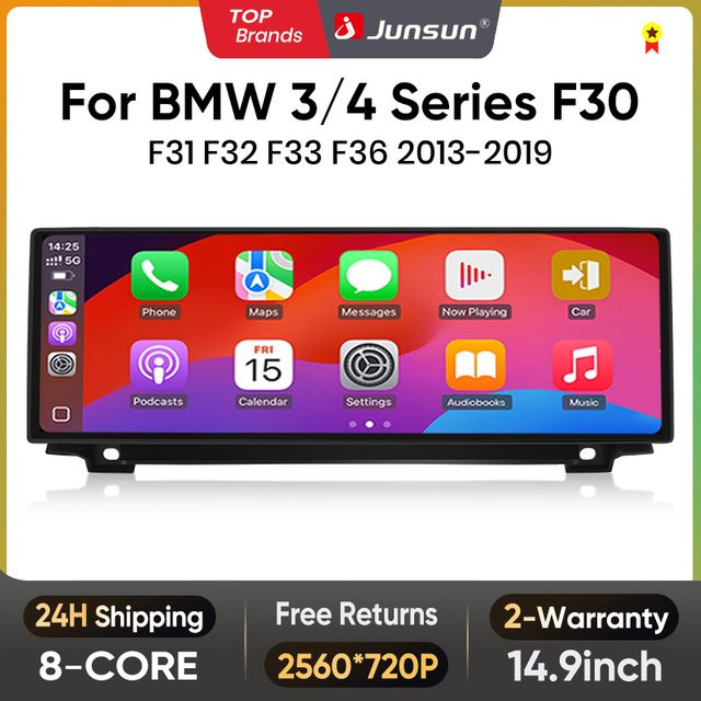 Junsun Multimedia Autoradio mit Wireless Apple CarPlay und Android Auto für BMW Serie 3 4 F30 F31 F32 F33 F34 F36 (2010-2015) in Schwarz - Bild 1