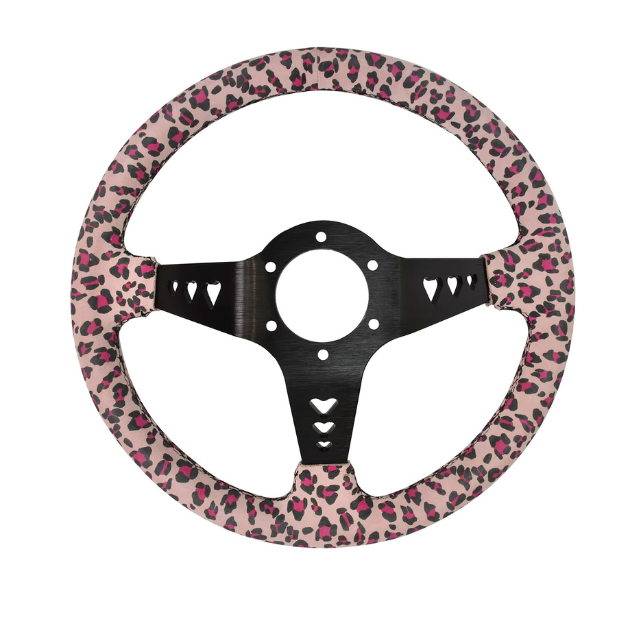 TIYPEOR JDM-Stil Lenkrad in Pink mit Herzform, Leopardenmuster und individueller Stickerei, 350 mm Durchmesser - Bild 2