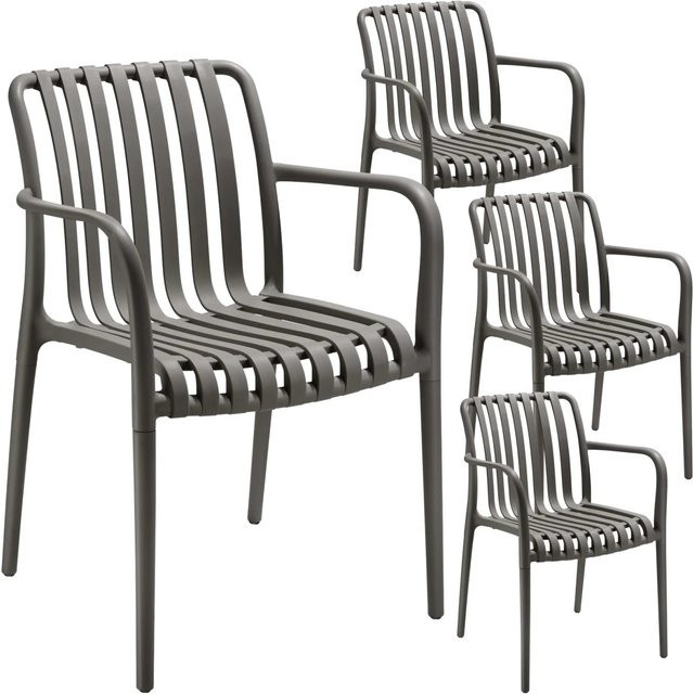 tectake Alcudia Gartenstühle 4er Set Anthrazit, wetterfest, UV-beständig und stapelbar, B/T/H: 54,5 x 58 x 80,5 cm - Bild 2