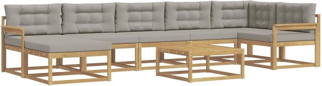 vidaXL Outdoor-Sofagarnitur aus Akazienholz in L-Form mit 8 Teilen, Weiß und Grau - Bild 1