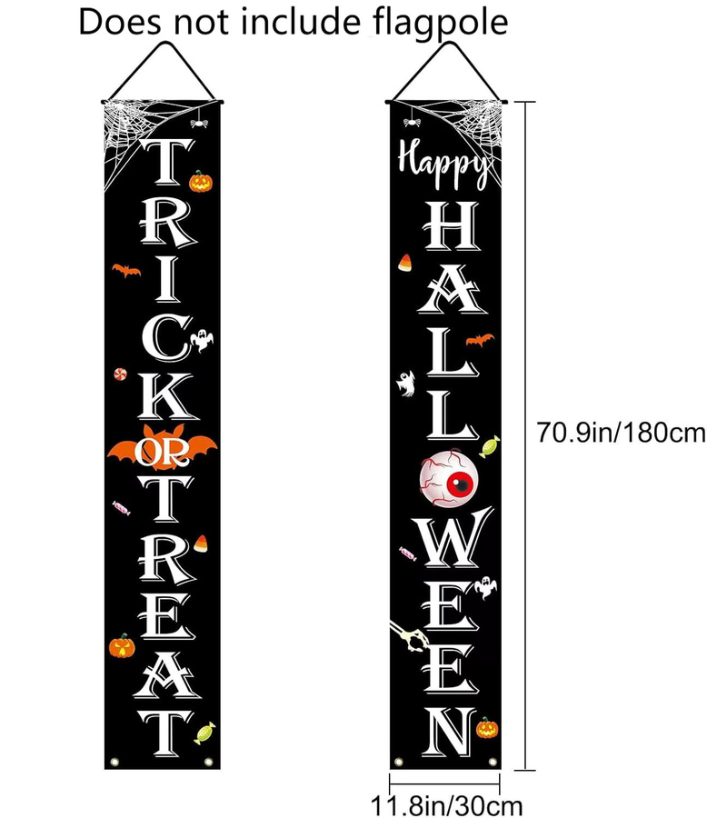 VIKAMA Halloween Trick or Treat Banner Dekoration für Innen und Außen, weißes Textil-Wimpelbanner mit Schriftzug, Breite: 30 cm, Höhe: 180 cm - Bild 3