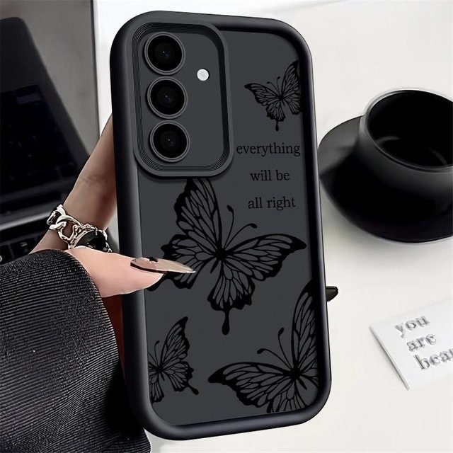 Stoßfeste Silikon Handyhülle mit Schmetterlings-Print für Samsung Galaxy S25 S24 S23 S22 S21 S26 A17 A27 A37 A57 A16 A56 A55 A36 A35 A15 5G in Schwarz - Bild 1